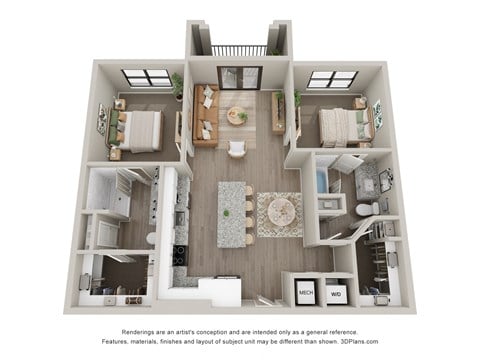 Floor plan for 2 beds, 2 baths, 1092 sqft